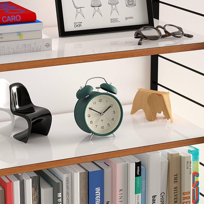 NEWGATE® Charlie Bell Echo Alarm Clock | Modern take on Classic Twin Bell Clock | Eden Green | Easy to Read Numbers | Ideal for Bedside, Desk or Shelf | Modern Retro Bedroom & Office Accessory