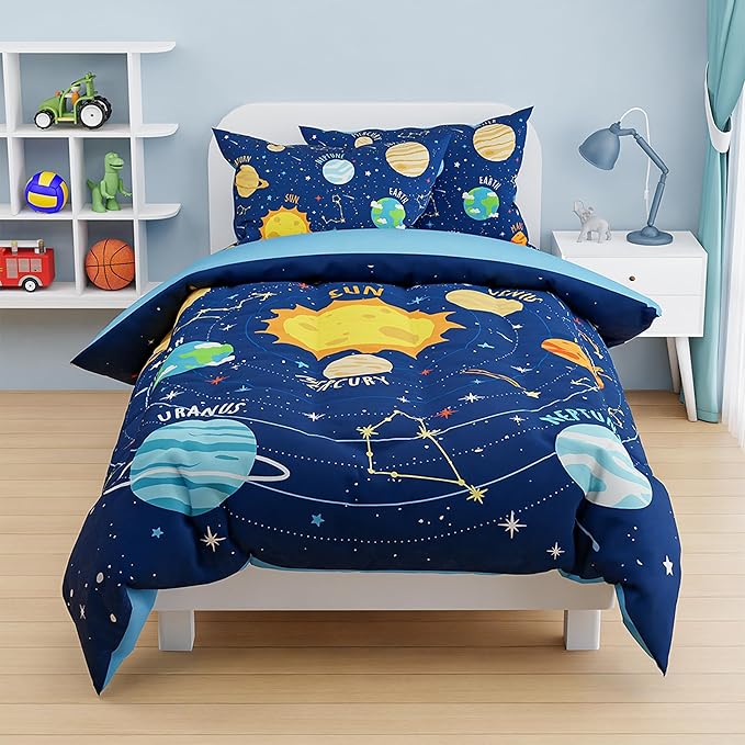 SANDJEST Solar System Duvet Cover Sets Twin Size for Kids Boys, Include 1 Polyester Comforter Cover 68x86 Inches and 1 Pillowcase 20x26 Inches, Comforter Not Included, Gift for Christmas Birthday