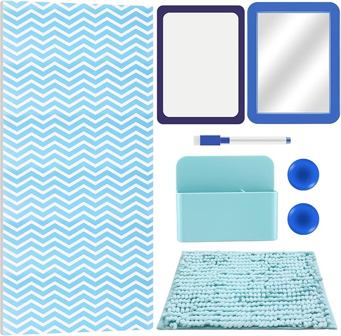 Yulejo Locker Accessories Kit Back to School Essentials Include Magnetic Wallpaper Mirror Locker Carpet Whiteboard Dry Erase Marker and Locker Organizer Supplies Girls School Office (Blue Series)