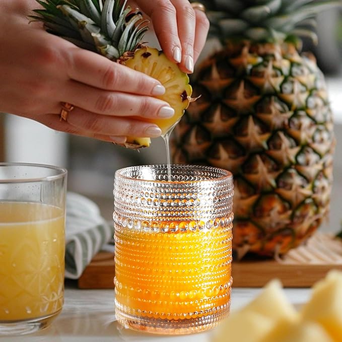 Hobnail Drinking Glasses, Vintage Glassware Set of 6, Vintage Drinking Glasses 11.75 oz, Bubble Glasses Drinking, Hobnail Glasses, Vintage Glass Cups, Jupiter Glasses for Juice, Soda, Beer, Whisky