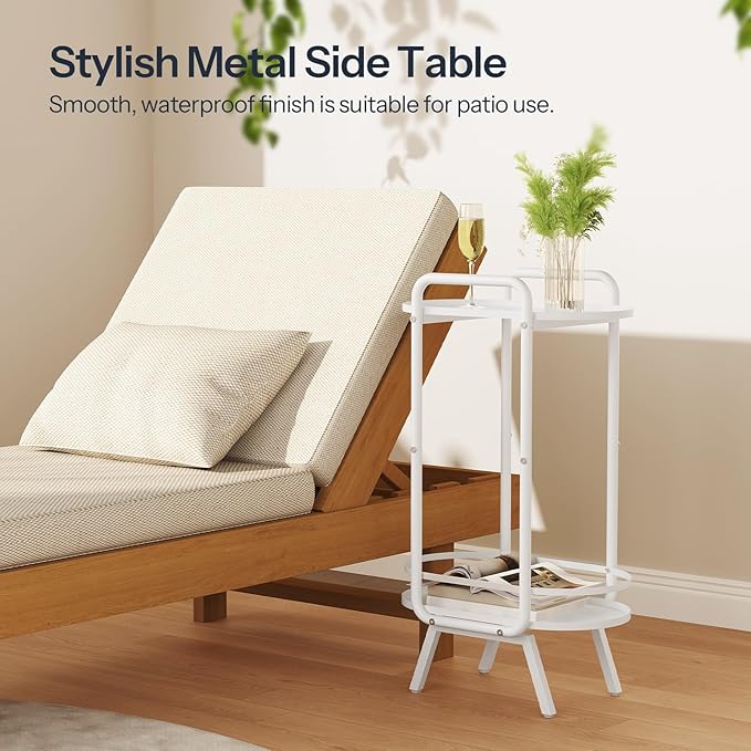 HOOBRO White Side Table, 2 Tier Oval End Table with Tray Storage, Small Cute Kids Nightstand for Living Room, Bedroom, Dorm WT184BZ01