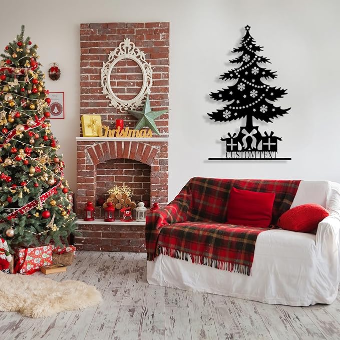 Personalized Christmas Tree Metal Sign, Custom Signs Outdoor Metal Wall Decor, Merry Christmas Tree Signs Wall Decoration for Home Living Room, Bedroom, Office, Garden, Porch