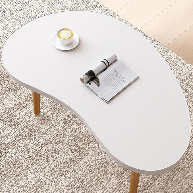 Mango Coffee Table Low Table with 4 Solid Wood Sturdy Legs, Floor Table Desk for Sitting on The Floor, Storage and Living Room Furniture (White)