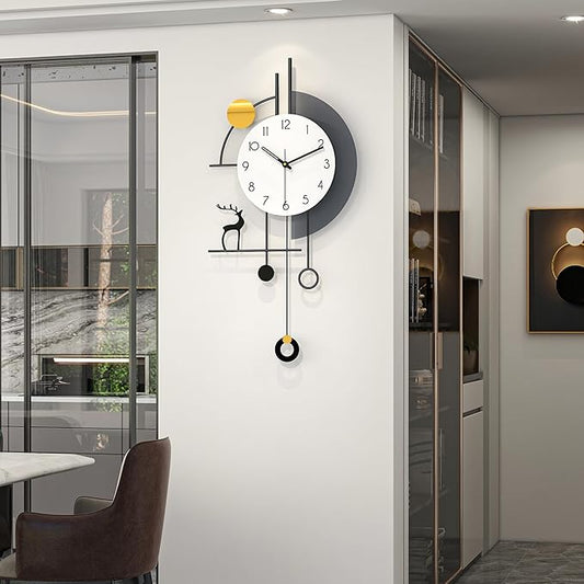 FLEBLE Large Wall Clock for Living Room Decorative Wall Clock Silent Non-Ticking Battery Operated Metal Black Deer Home Decor for Farmhouse Kitchen Bedroom Office and Dinning Room, 14.1x28.3inch