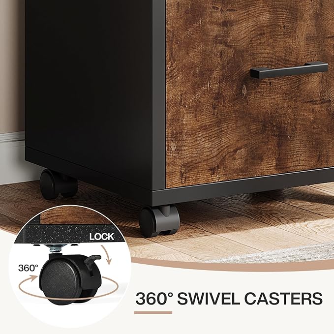 Triebsigns 3 Drawer File Cabinet, Wooden Office Filing Cabinet, Modern Rolling Printer Stand for Home Office, fits A4 or Letter Size, Under Desk (Brown)