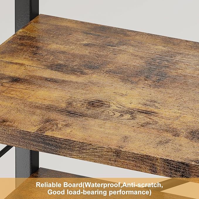 Homeiju Bookshelf, Dorm Desk Hutch, Desk Shelf Organizer, 4 Tier Stackable Bookcase, Adjustable Industrial Book Shelf Storage Organizer for Desktop, Living Room, Bedroom, Office,Rustic Black and Brown