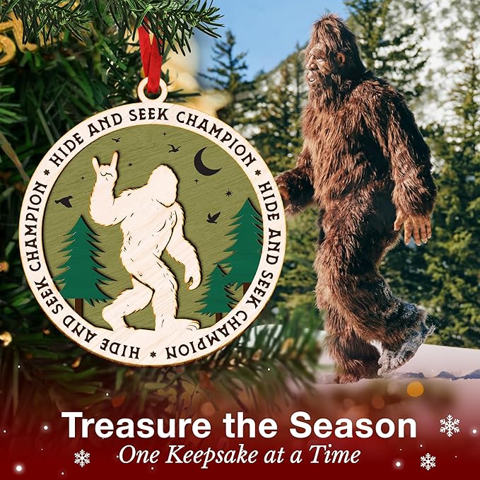 Bigfoot Ornament - Endearing for Sasquatch Lovers, Funny and Cool Bigfoot Ornaments for Christmas Tree, Unique Tree Topper with Bigfoot and Sasquatch Characters