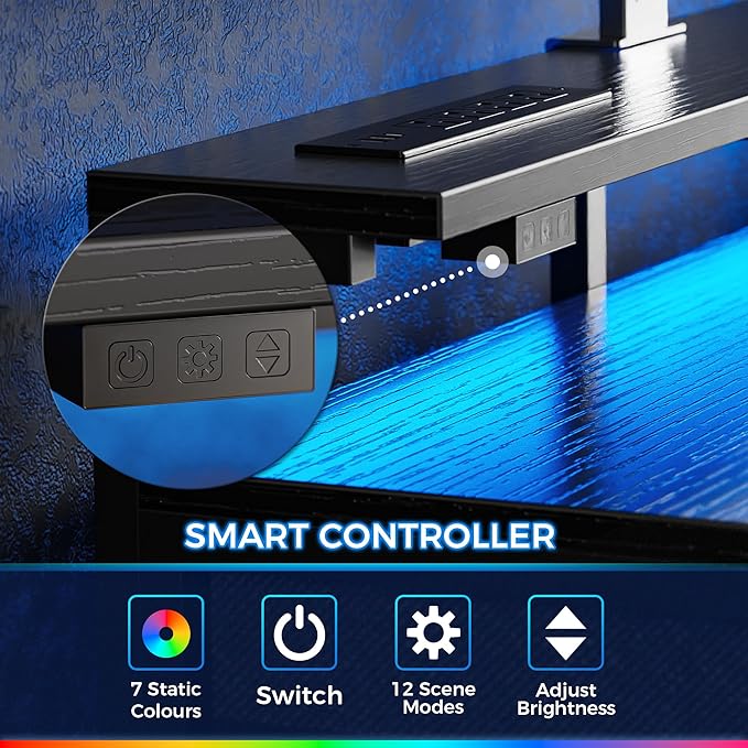 Huuger Gaming Desk with 6 Drawers, Computer Desk with LED Lights Power Outlets and Type-C, 47 Inch Office Desk with Storage, Monitor Stand, Writing Desk Work Desk Home Office, Bedroom, Study, Black