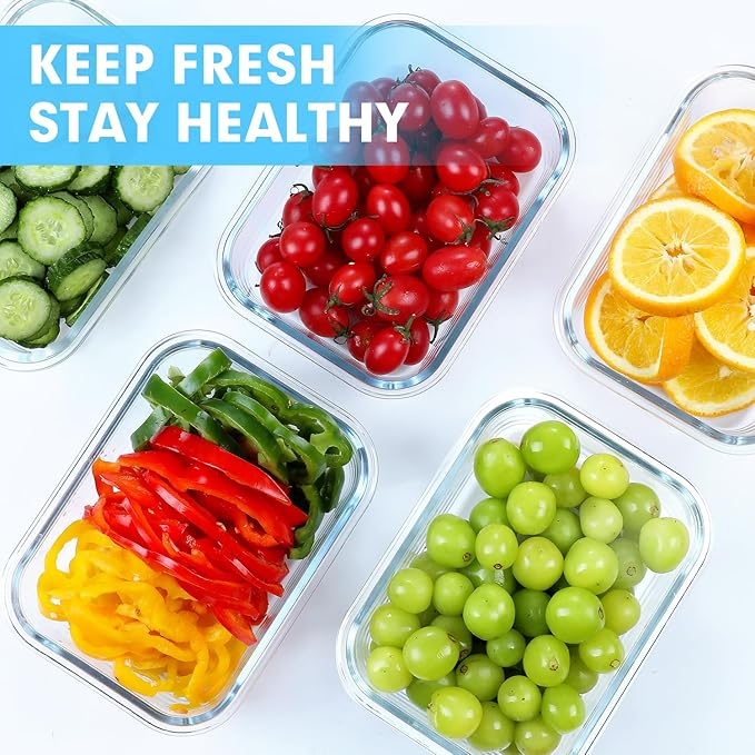 VERONES 5 Pack 36 OZ Glass Meal Prep Containers, Airtight Glass Lunch Containers Set, Glass Food Storage Containers with Lids,Exclusive of BPA, for Microwave, Oven, Freezer & Dishwasher Friendly,Grey