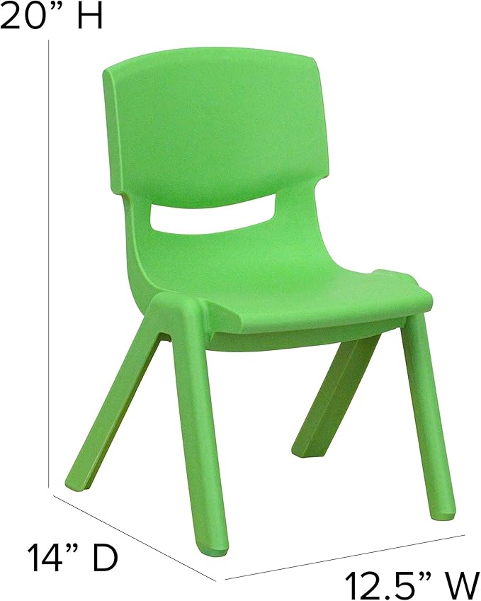 EMMA + OLIVER 2 Pack Green Plastic Stackable School Chair with 10.5" H Seat, Preschool Chair