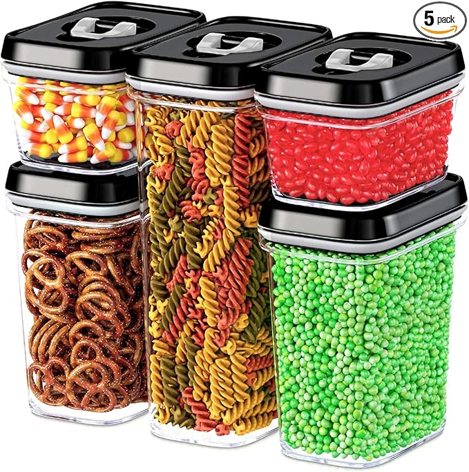 DWËLLZA KITCHEN Airtight Food Storage Containers with Lids - 5 Piece Set - Kitchen Accessories Food Containers - Pantry Organization and Storage - Clear Plastic BPA-Free - Keeps Food Fresh & Dry