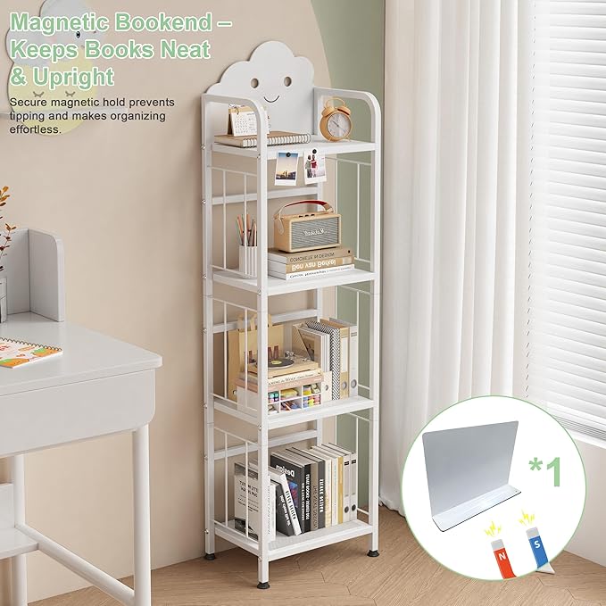 UMDONX 4-Tier Cloud Kids Bookshelf, Cute Nursery Bookcase & Toy Storage Organizer for Toddlers, Bedroom & Playroom, White