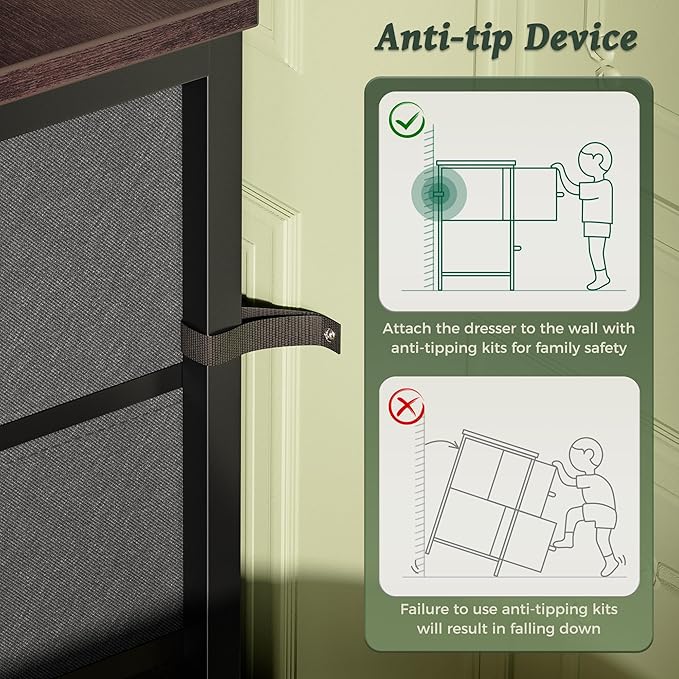 Huuger 9 Drawer Dresser for Bedroom, 47 Inch Dresser TV Stand for 50, 55 Inch TV, Entertainment Center for Bedroom, Fabric Storage with Drawer, Closet, Dark Grey