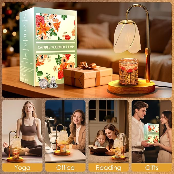 Adjustable Candle Warmer Lamp with Timer: 3 Timing Mode, 4 Level Dimming - House Warming Gifts New Home Room Decor, Birthday Gifts for Women Mom