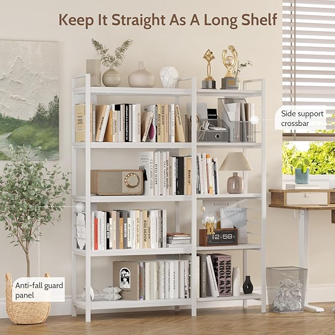 5 Tier Corner Bookshelf, Reversible Corner Shelf, Industrial Wooden Display Book Shelf Stand, L-Shaped Etagere Bookcase with Storage Shelves and Metal Frame for Living Room, Bedroom, Home Office