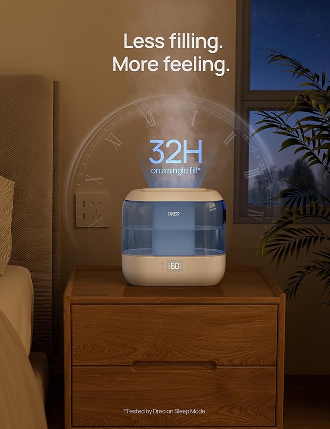 Humidifiers for Bedroom - Dreo Quiet (4L Water Tank) Cool Mist Top Fill Essential Oil Diffuser for Home, Smart App & Voice Control, Rapid Ultrasonic Humidification Baby Nursery and Plants, Blue