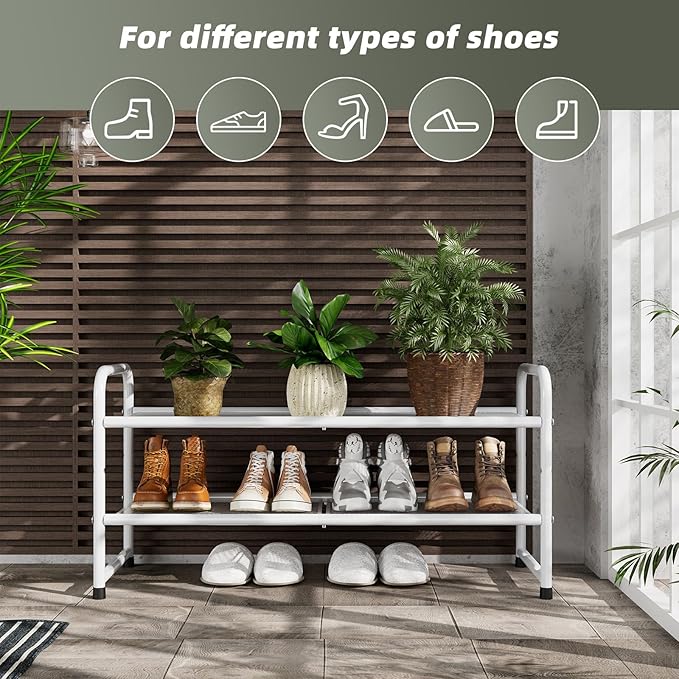 SUFAUY Shoe Rack for Closet, 33" Wide Metal Shoe Rack Organizer Heavy Duty, 2-Tier Mesh for Shoes, White