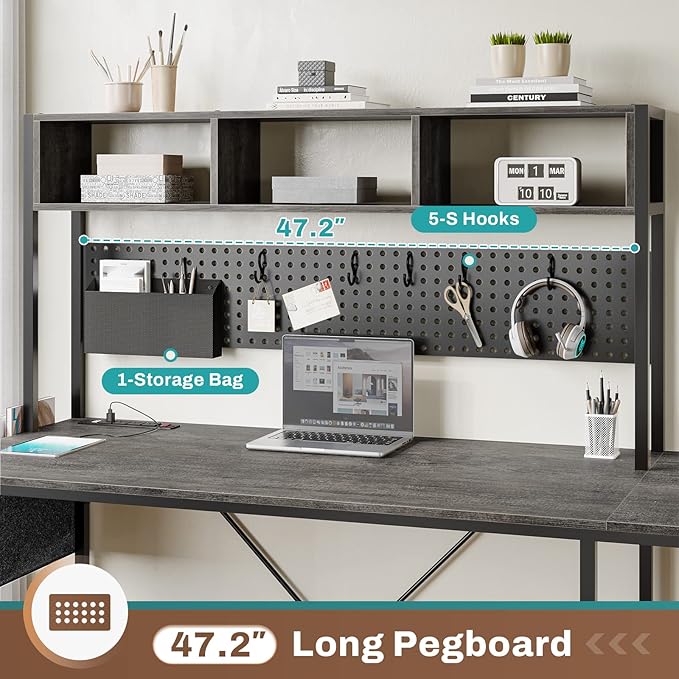 SEDETA L Shaped Desk, 94.5 Inch Home Office Desk with Power Outlet & Pegboard, L Shaped Gaming Desk with LED Light, Keyboard Tray, Storage Shelves and Headphone Hook for Home Office, Grey