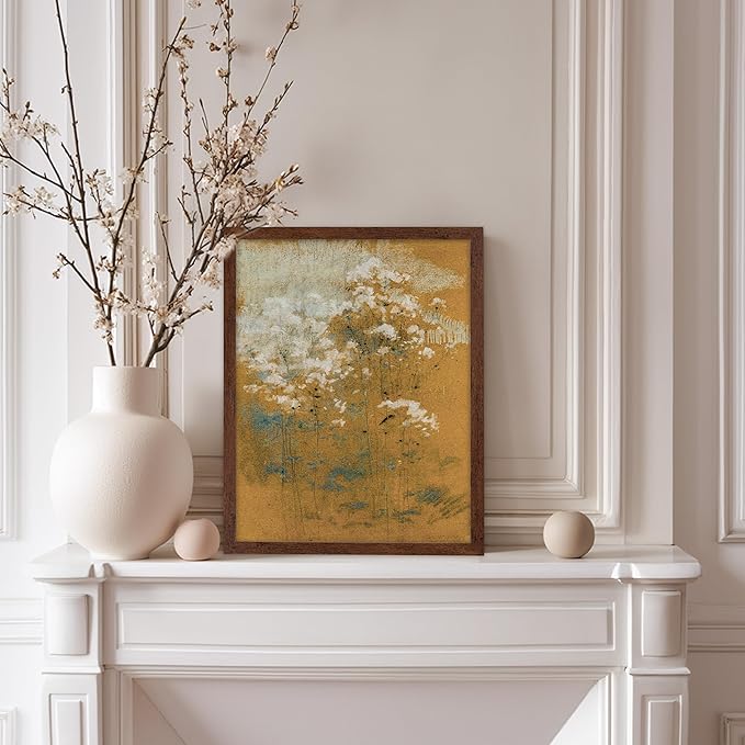 Poster Master Vintage Wild Flowers Poster - Retro Tonal Botanical Painting Print - Abstract Art - Floral Art - Farmhouse Art - Aesthetic Flower Shop or Living Room Wall Decor, 8x10 Brown Framed