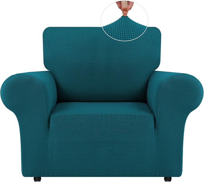 LURKA Stretch Chair Sofa Slipcovers 1 Piece Couch Covers for Sofa Furniture Protector Full Sofa Covers with Elastic Bottom for Kids and Dog (Small,Peacockblue)