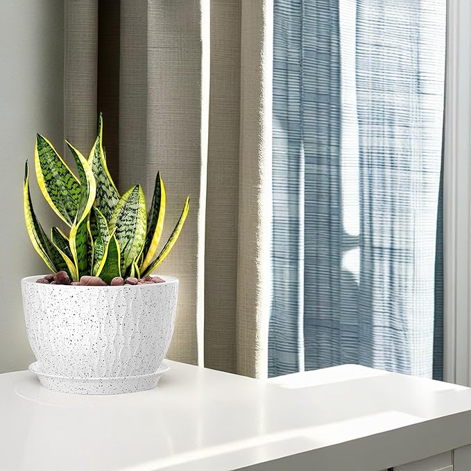 12/10/9 Inch Plant Pots, 3 Pack Large Flower Pots for Indoor and Outdoor Plants with Water Ripples, Large Plastic Flower Pots with Drainage Holes and Tray for Garden Indoor Plants