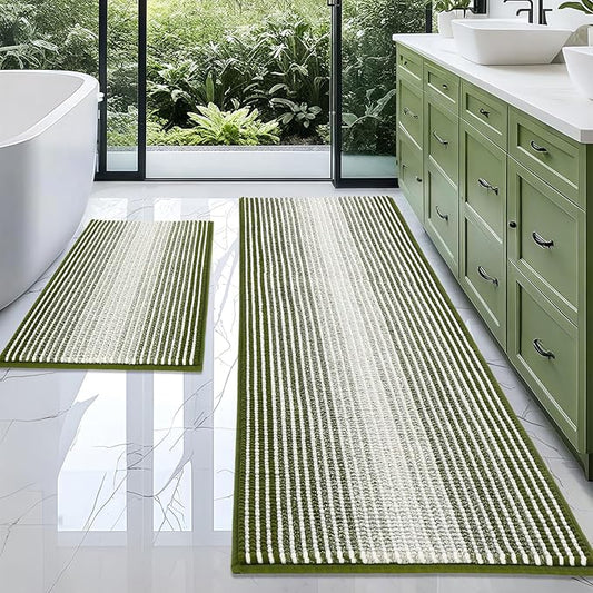 BSICPRO Bathroom Rugs and Mats Sets, 2 Piece Thick Absorbent Chenille Bath Mat Rug Set Non Slip, Soft Shaggy Bath Room Floor Mats for Bathroom, Machine Washable (Sage, 24" x 70" Plus 20" x 32")