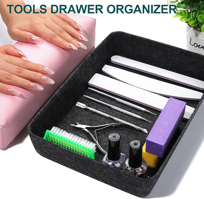 HNYYZL Desk Drawer Organizer,7 Pack Felt Drawer Organizer Shallow Drawer Organizers Felt Storage Bins,Grey