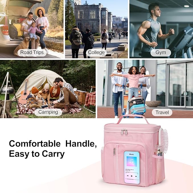 F-color Shower Caddy Dorm - College Dorm Essentials for Guys with Hooks, Quick-Dry Shower Caddy Portable for Travel Essentials, Water-Resistant with Multiple Pockets for Easy Access, Pink