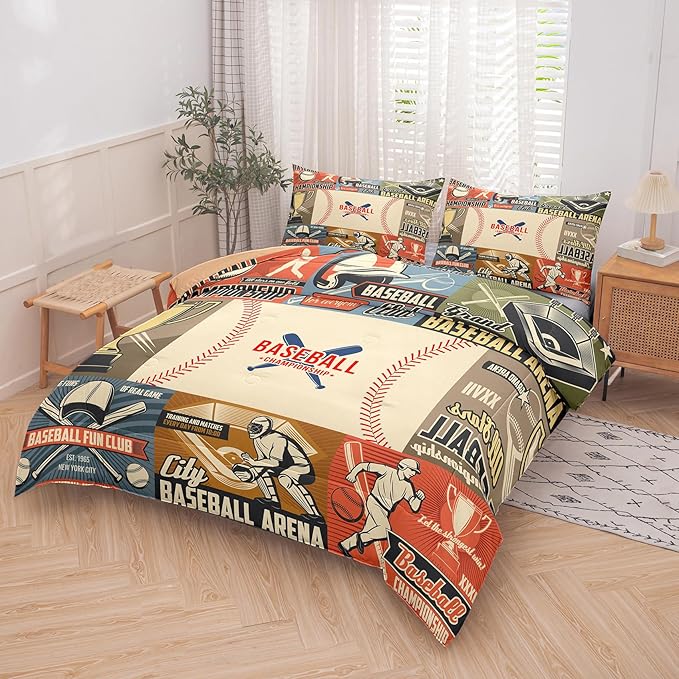 Tailor Shop Baseball Comforter Set - King Size, Sports Bedding for Boys with 2 Pillowcases