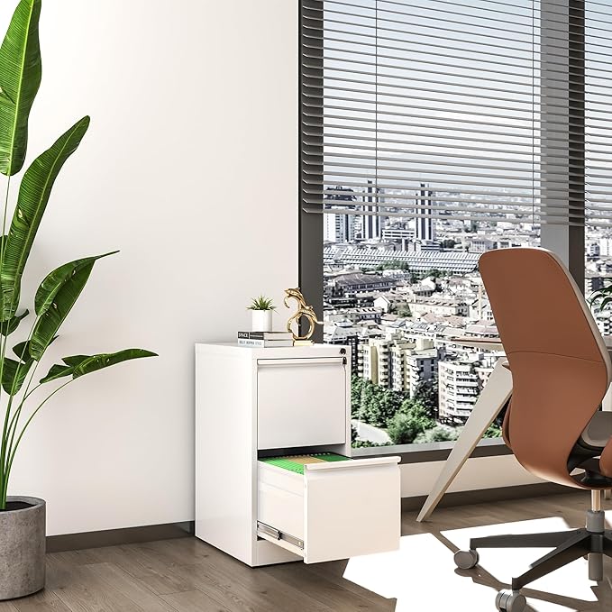 File Cabinet, Vertical File Cabinets with Lock for Home Office,Heavy Duty Office Steel Filing Cabinet for Hanging Letters/Legal/A4, Assembly Required (White, 2 Drawers)