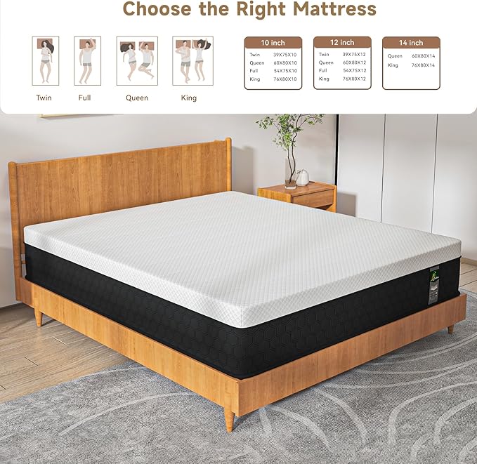 12 inch Queen Mattress in a Box - 12 Inch Memory Foam Mattress Queen Size - Hybrid Matress for Back Pain Relief - Medium Firm with Motion Isolation & Strong Edge Support