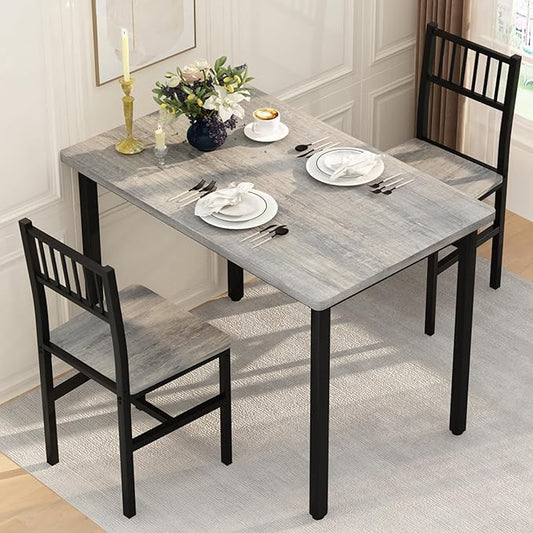 Lamerge Small Kitchen Table Set for 2, Industrial Dining Table and 2 Chairs, 3 Pieces Dining Table Set for 2 Dinner Table Set for Small Space, Apartment,Grey