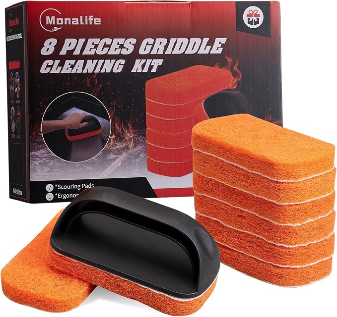 Griddle Cleaning Kit for Blackstone,Scouring Pads Brush with Handle-Flat Top Grill Cleaner Accessories, Non-Scratch Grill Scrubbers Tool,Griddle Scrubbing Pads for Cleaning Kitchen, Bathroom