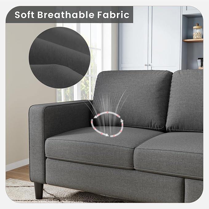 Sectional Sofa Couches for Living Room, Dark Grey 3 Seat L-Shaped Couch with Storage Ottoman, Comfy Linen Convertible Sectionals Sofas with Chaise for Apartment, Office, Small Space