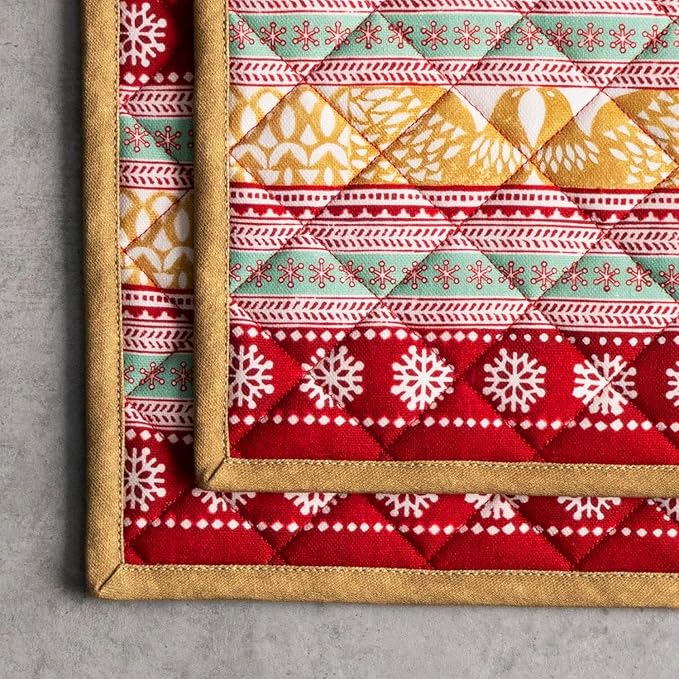 Maison d' Hermine Pot Holders Set 100% Cotton Heat Resistant Potholders 8" x 8" Hot Pads with Loop for Thanksgiving Christmas Decorations BBQ Cooking Baking Handling Hot Pans (Pack of 2, Sofia)