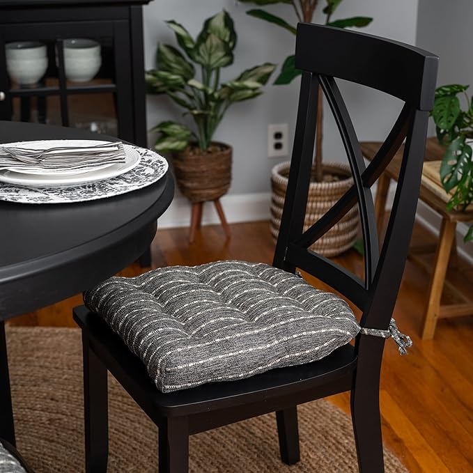 Barnett Home Decor Avante Charcoal Dining Chair Cushions - 15 x 17 Size Small Chair Pad - Latex Foam Fill - Reversible - Made in USA (Dark Gray-Black Stripe/Small)