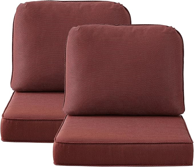 Outdoor Cushions for Patio Furniture Set of 2, 24"x24" Water Repellent Chair Cushions Removable Seat Bottom & Back Cushion Covers for Chair, Sofa, Couch, Tan Dotted Red Base