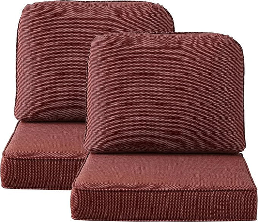 Outdoor Cushions for Patio Furniture Set of 2, 24"x24" Water Repellent Chair Cushions Removable Seat Bottom & Back Cushion Covers for Chair, Sofa, Couch, Tan Dotted Red Base