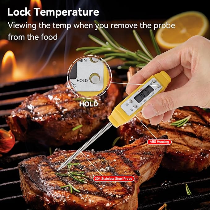 Akozon Digital Food Thermometer Automatic Calibration Pen High Accuracy Electronic Pocket Thermometer Yellow Home and Family Appliance and Decor