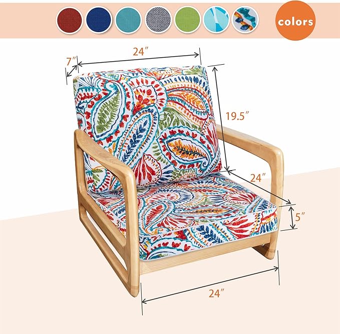 JMGBird Outdoor Chair Cushion Set, Deep Seat Patio Furniture Cushion 24"x24" Outdoor Cushions for Patio Furniture