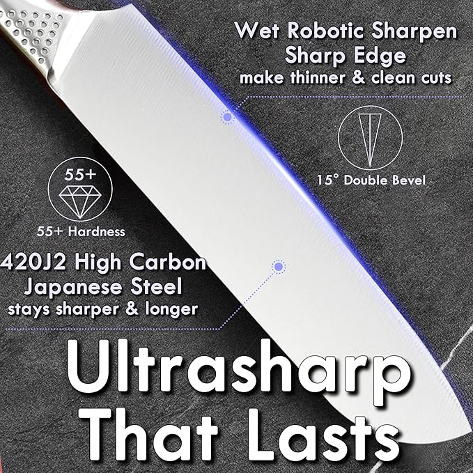 8-Inch Kitchen Essential Chef's Santoku Knife, Steel Seamless Handle