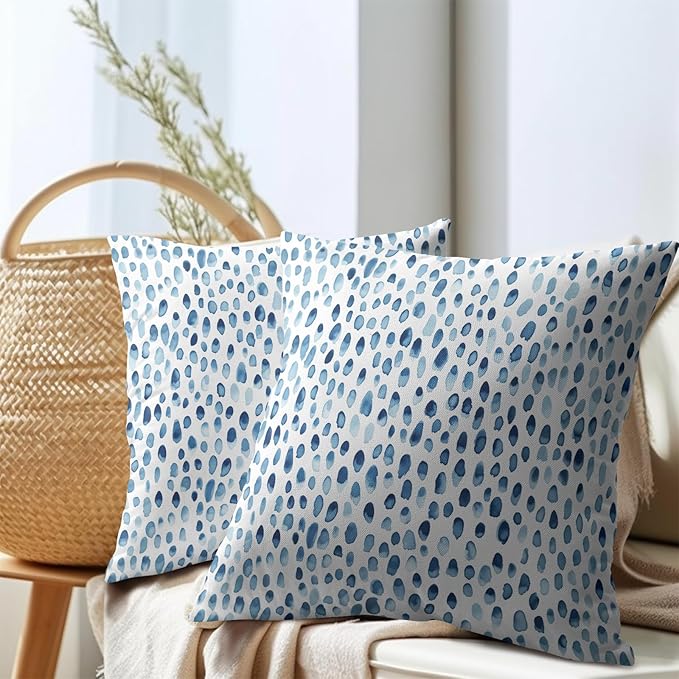 Kawani Blue and White Polka Dot Pillow Covers 24x24 Inch Set of 2 Blue Rain Drop Print Outdoor Decorative Throw Pillows Modern Boho Accent Pillowcases Cushion Covers for Home Couch Decor