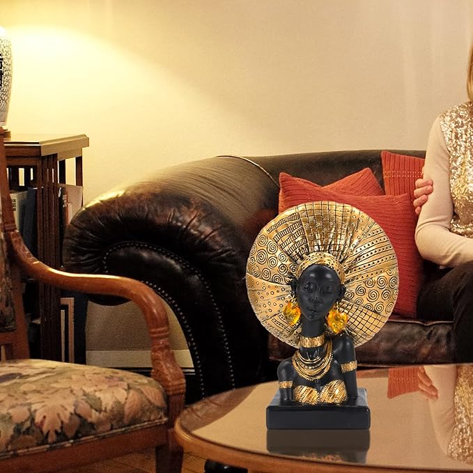 African Statues for Home Decor, Sculptures Decorations for Living Room, 10'' African Lady Art Bust Figurines, Black Vintage Aesthetic Ornament for Shelf and Tables, Décor Accents Gifts for Women