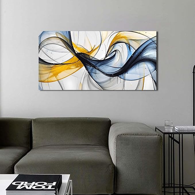 Abstract Office Artwork Wall Decor - Blue Canvas Art Wall Decor for Living Room - Modern Wall Art for Bedroom Size 20" x 40"