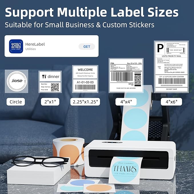 Jiose Shipping Label Printer - 4x6 Desktop Thermal Label Printer for Small Business - Compatible with MacOS Windows