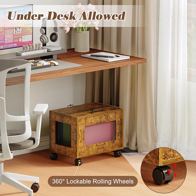 Rolling File Cabinet Cart, Hanging File Organizer Box with Lid for Home Office, Small Filing Cabinet on Wheels Under Desk, Mobile Decorative Document Storage Basket for Letter & Legal Size