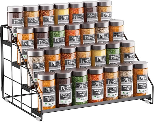 Spice Rack Organizer for Cabinet, 4 Tiered Spice Rack Organizer, Tiered Adjustable Spice Shelf for Kitchen Countertop Pantry Organization (Bright Black)