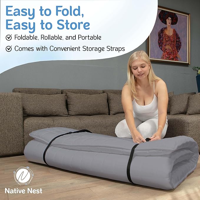 Japanese Futon Floor Mattress - Medium Firm Futon Mattress for Sleeping - Shikibuton - Foldable and Portable Japanese Bed (Grey, Twin)