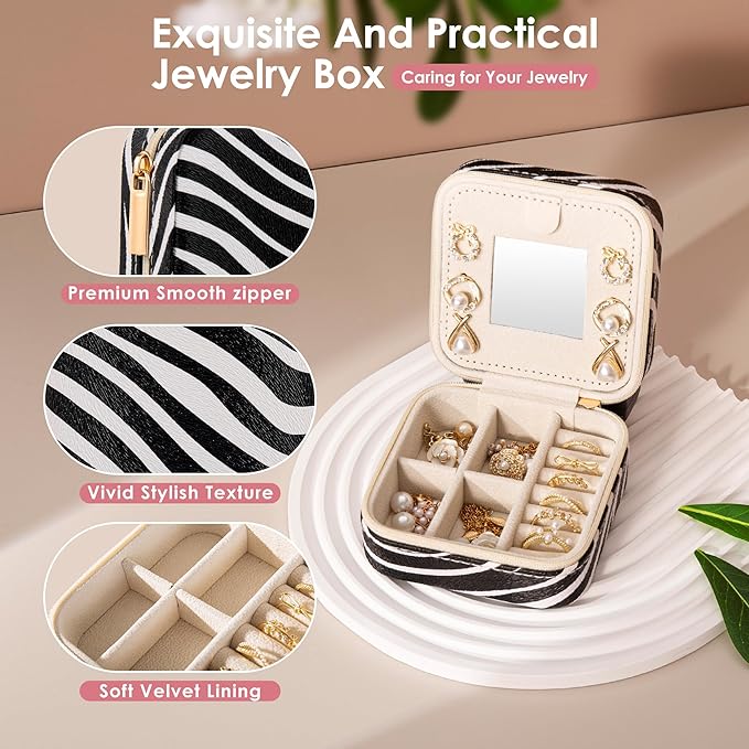 Zebra Print Small Jewelry Box, Animal Print Travel Jewelry Case for Women Girl, Trinket Box Organizer, Trendy Birthday Gradution Gift