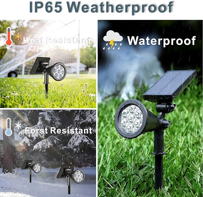 Solar Landscape Spotlights Outdoor, Bright 7-LED Spot Lights, Dusk-to-Dawn Waterproof Solar Powered Flag Pole Lights, Adjustable 2-in-1 Wall/Ground Lighting for Tree House Yard Garden (Warm White)